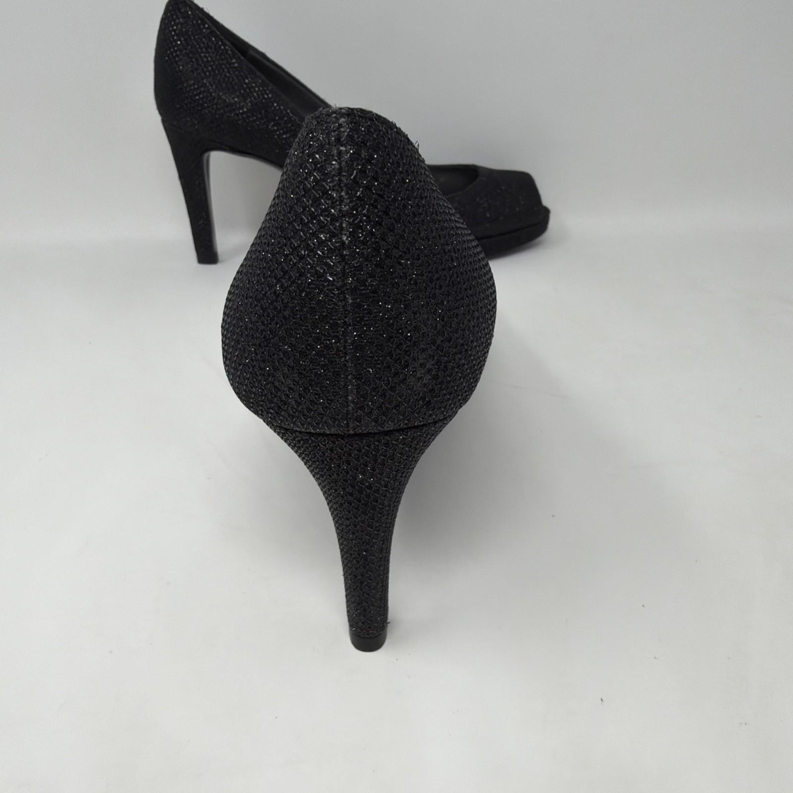 Stuart Weitzman Black Textured Open Peep Toe Heel… - image 3