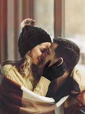 Women's Winter Knitted Beanie Hat with Faux Fur Pom Slouchy Hat and Black Hat