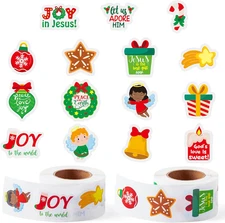 Haooryx 1000Pcs Religious Christmas Sticker Rolls, 16 Designs Cartoon Christmas 