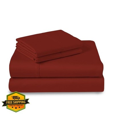 Pizuna CA King Sheets Brick Red 100% Cotton 400TC Sateen 15'' Pocket