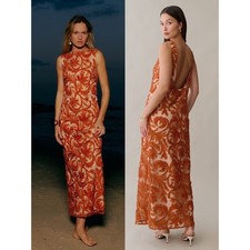NWT o.p.t Leanne Embroidered Column Maxi Dress in Burnt Orange - Size Medium