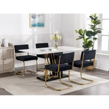 A&A Furniture,Modern Dining Chairs with Corduroy Fabric,Gold Metal Base,Set of 2