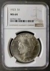 1923 $1 Peace Silver Dollar NGC MS64