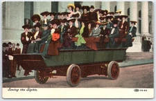 Vintage Early 1900s Group Sightseeing Bus Postcard Arcanum Ohio Postmark