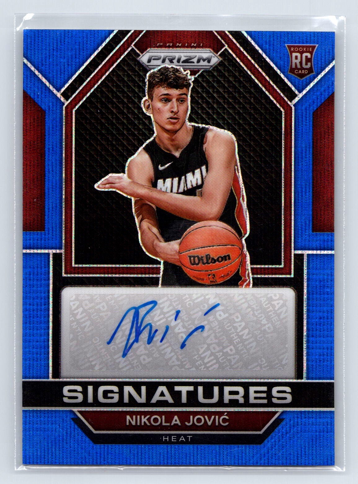 2022 Panini Prizm #RSI-NJV Nikola Jovic Rookie Signatures Blue Wave Heat RC