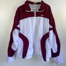 Vintage Nike Big Swoosh Windbreaker Burgundy White Full Zip Y2K XL Retro Jacket