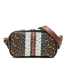 Burberry TB Monogram E-Canvas Stripe Camera Bag Pre-Loved Brown