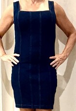 Guess- stretchy Denim Seam Dress Full Back Zip, Square Neck-Lg