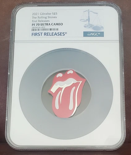 2021 NGC PF 70 GIBRALTAR 1oz Silver £5 "THE ROLLING STONES" U/C / 1st Release