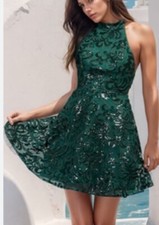 NEW PromGirl Green Sequin Halter A-Line Mini Dress Sz Small