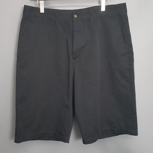 Volcom Stone Mens Shorts Black Striped Chino Flat Front Pockets Logo Zipper 36 - Picture 2 of 8