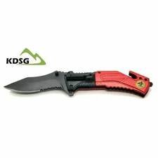KDSG Tactical Self Defense Knife Assisted Open, LED Light Window Breaker, RED
