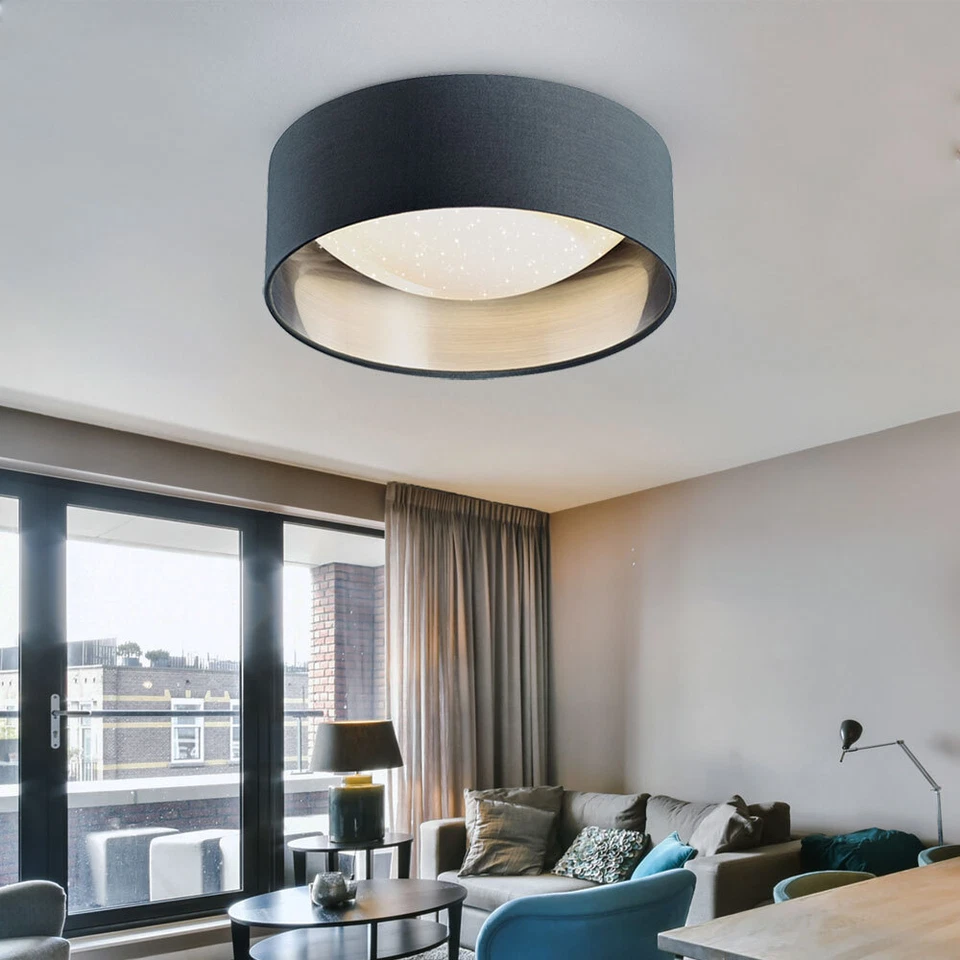 Plafoniera Lampada da Soggiorno Sterneneffekt LED Argento Tessuto Grigio - Immagine 3 di 4