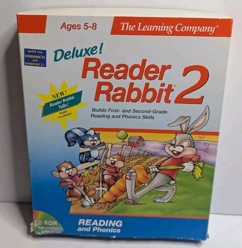 The Learning Co Reader Rabbit 2 CD Rom Wind Mac Box Guide Phonic Vtg1994 Ages5-8