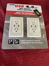 Feit Electric 2PK Wall Outlets With 2 USB Ports 4.8 Amps 2 Pack NEW