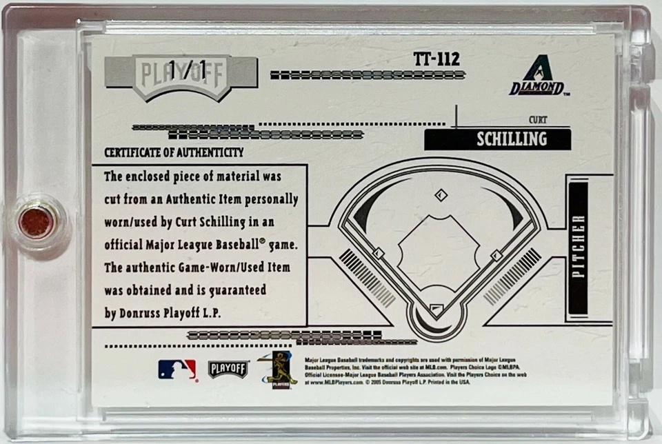 2005 Playoff Absolute Memorabilia Tools of the Trade TT112 Curt Schilling 1 of 1 - Image 2 of 2