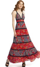 Alice + Olivia Karolina Crest Tile Paneled Maxi Dress Red Size 10 NWOT