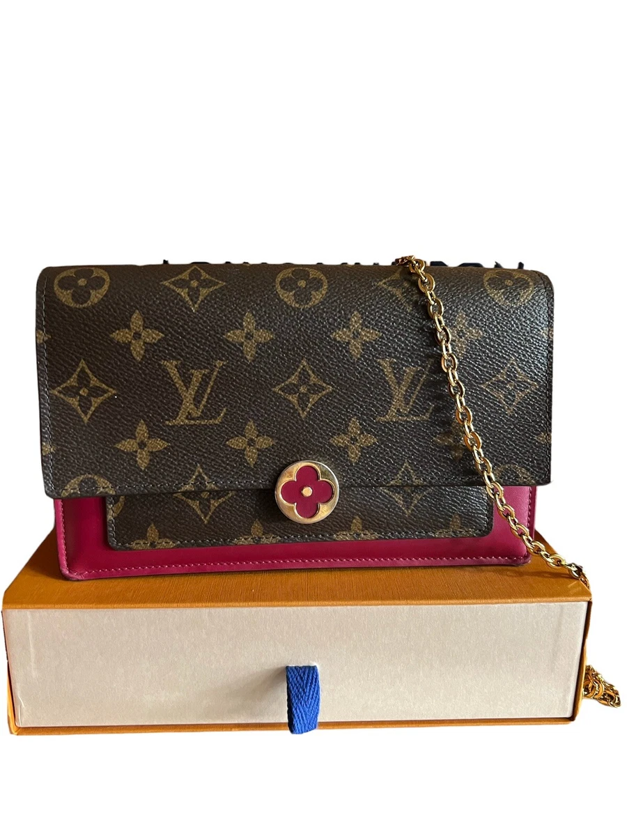 LOUIS VUITTON Monogram Canvas Flore Chain Wallet Fuchsia