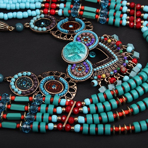 African Women Boho Ethnic Bib Choker Necklace Pendant Beaded Tribal Gypsy Collar - Picture 2 of 8
