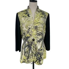 Ming Wang Women's Black Palm Leaves Cardigan Jacket Multicolor L Single Closure