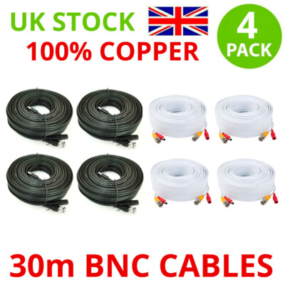 4er-Pack 30 m 100 Fuß Verlängerungskabel CCTV Kamera BNC DC Stromkabel Kabel 1080p HD 4K