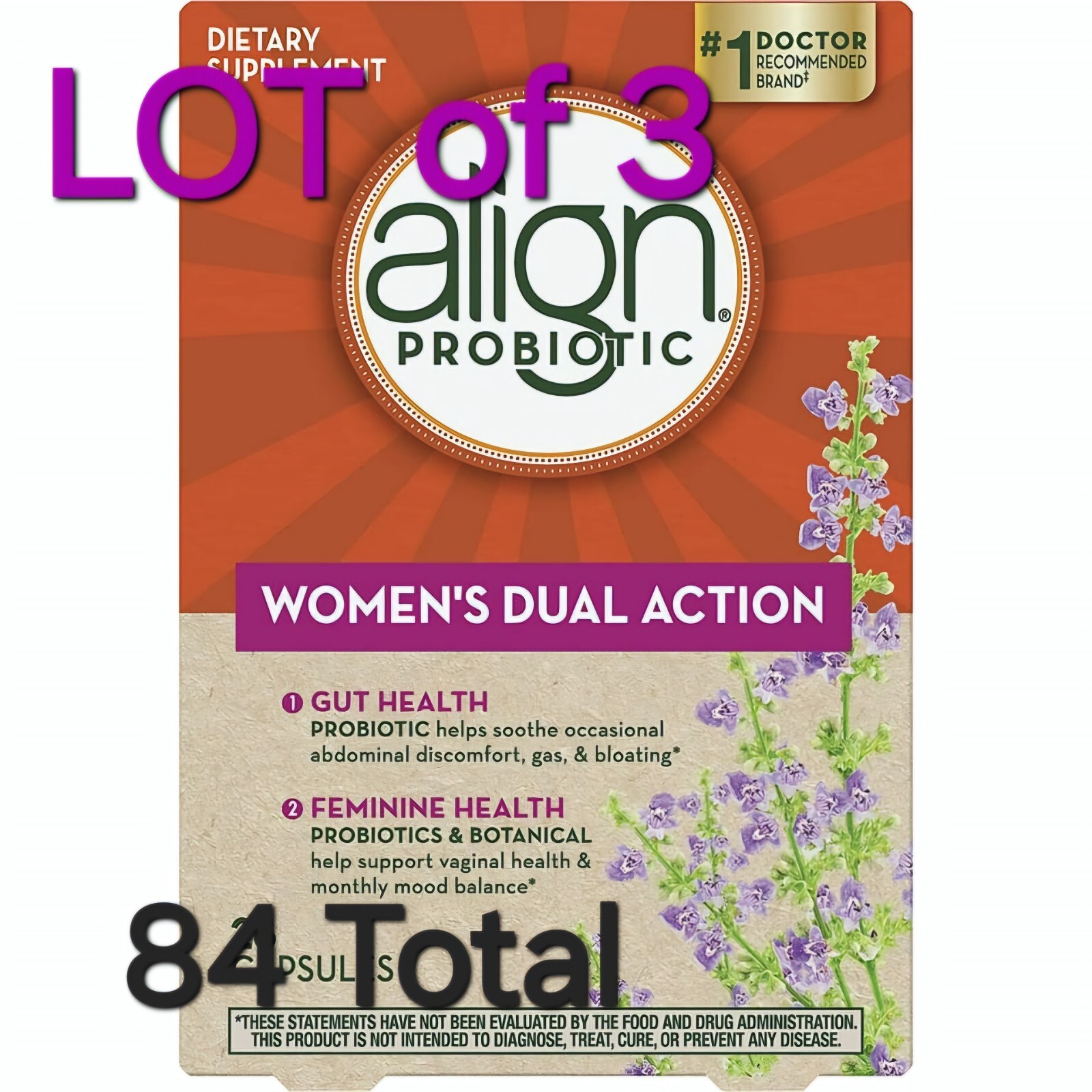 LOTE de 3 Align Probiótico Mujer Doble Acción Suplemento 84 Cápsulas Total Exp. 08/25+