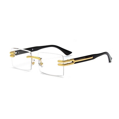 Men's Gold Frame Rimless Stylish Hip Hop Designer Square Clear Lens Glasses