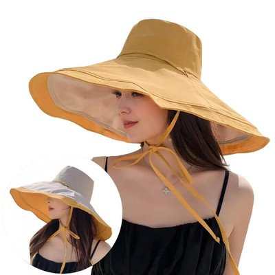 Super Wide Brim Women Sun Hat Floppy Cotton Wired Edge Hats Reversible Packab...