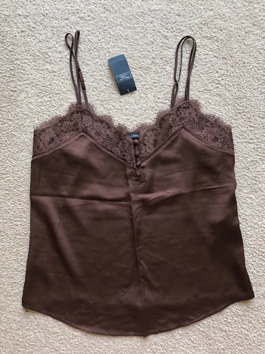 Abercrombie & Fitch A&F Women's Satin Lace Trim Detail Cami Tank Tops Brown  XS