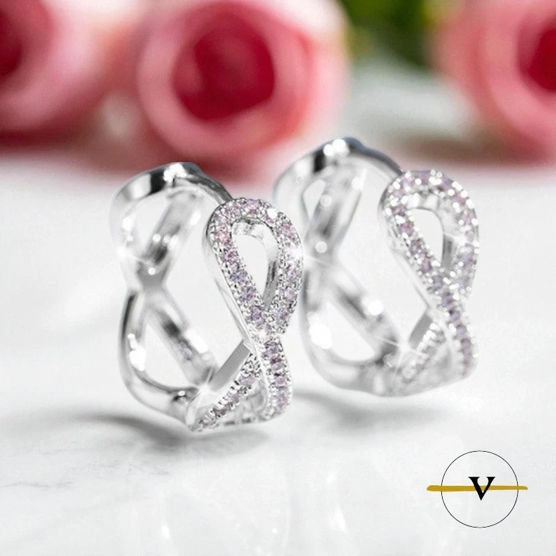 ORECCHINI DONNA ARGENTO 925 RODIATO A FORMA DI DOPPIO INFINITO CON ZIRCONI - Immagine 2 di 4