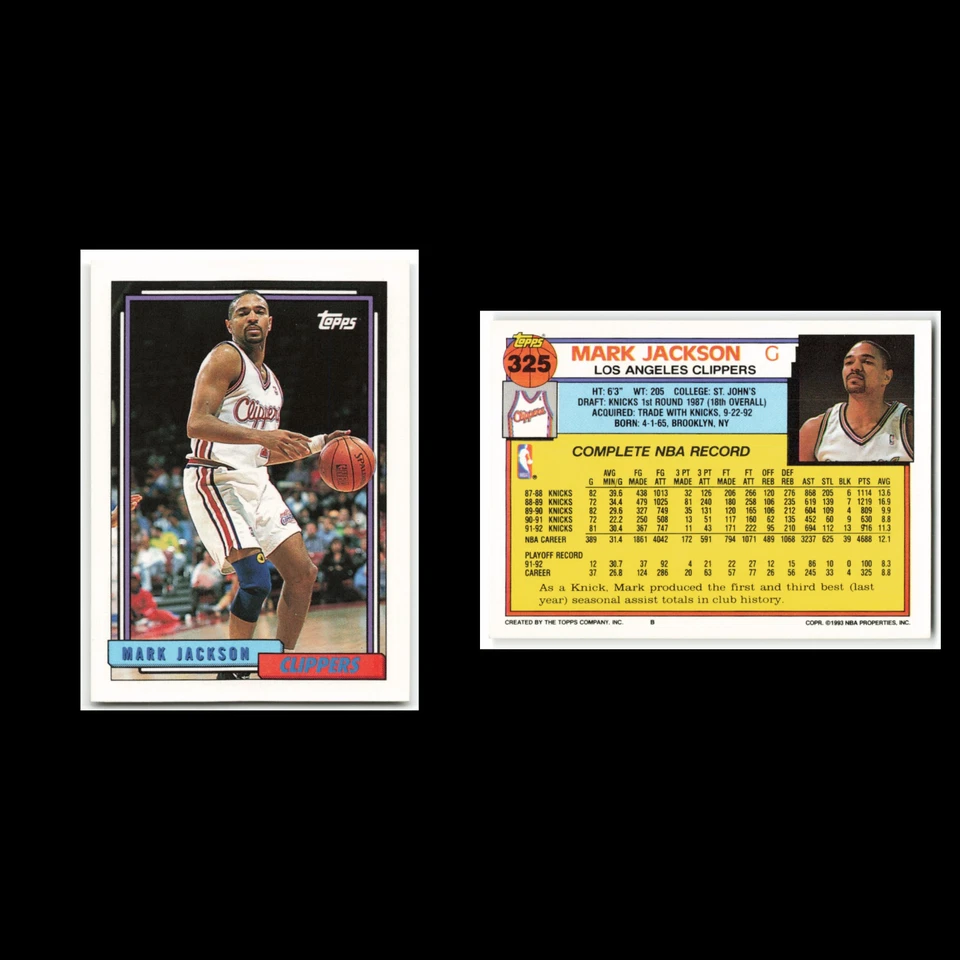 Mark Jackson #325 1992 Topps Los Angeles Clippers Basketball Card NBA NM - Image 3 of 3