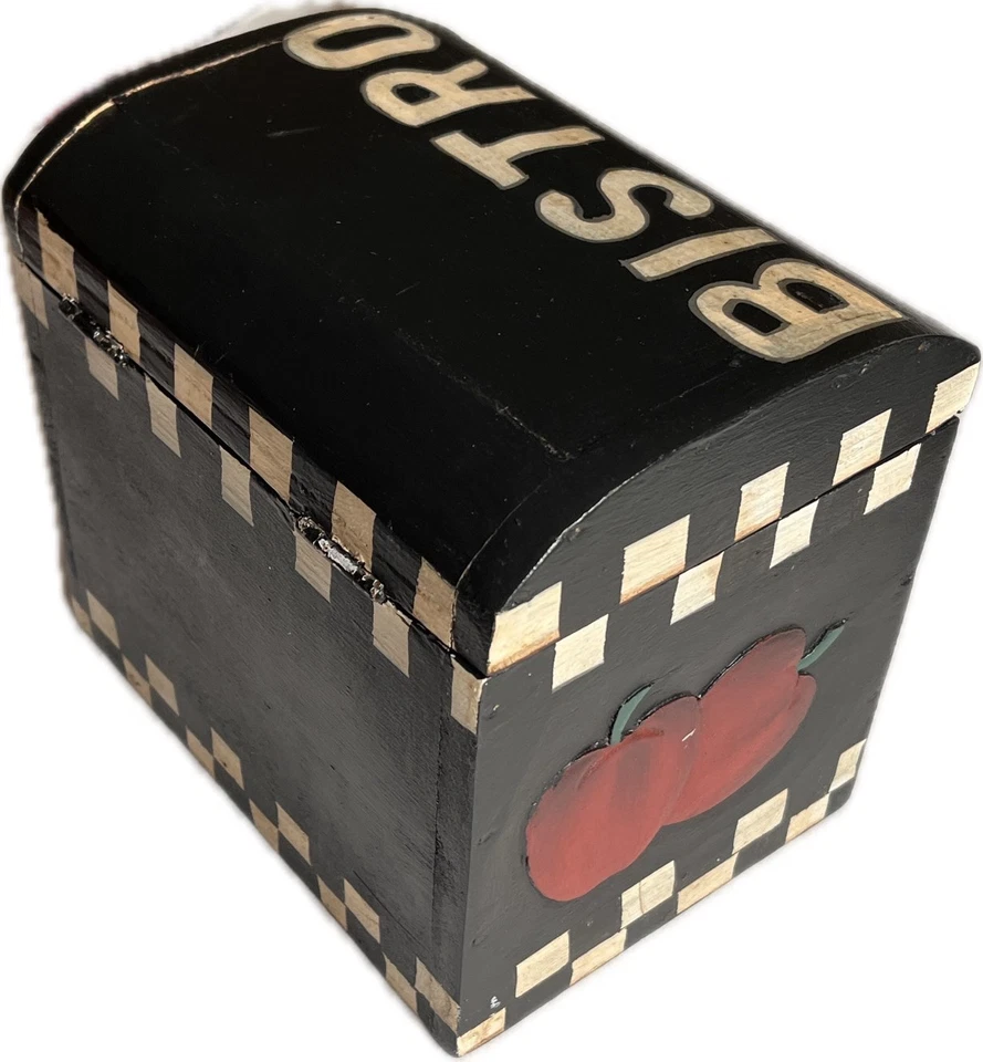 Vintage Bistro Kitchen Decor Wine Bottle Cheese Fruit Wooden Storage Recipe Box - Image 3 of 4