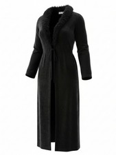 Vintage Black Velvet Robe With a Faux Feather Trim. Romantic Coquette. size M.