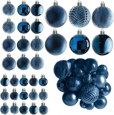 Neo 36-teiliges Christbaumkugeln Set, mitternachtsblau, verschiedene Größen - Glitzer