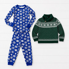 Boys size M 6/7 winter holiday theme pajama set and sweater bundle