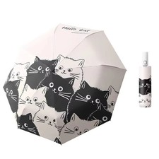 Simple Cartoon Kittens Printed Black And White Automatic Umbrella, Sunny And Rai