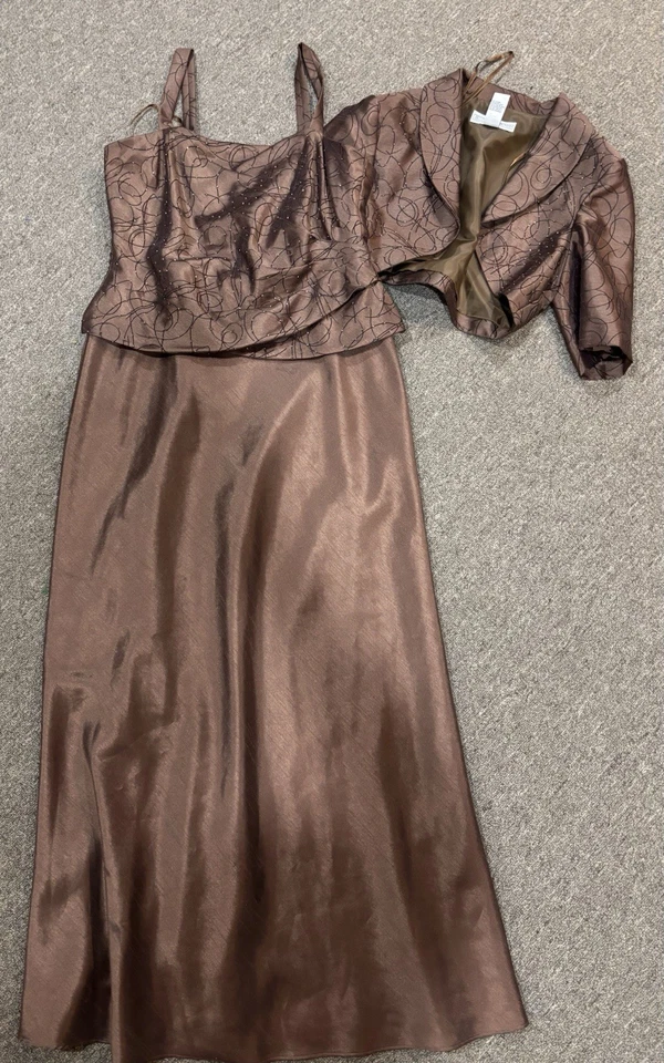 Jessica Howard Marrón Embellecido Chaqueta de Noche Vestido Talla 12 Usado Una Vez Foto 4 de 4
