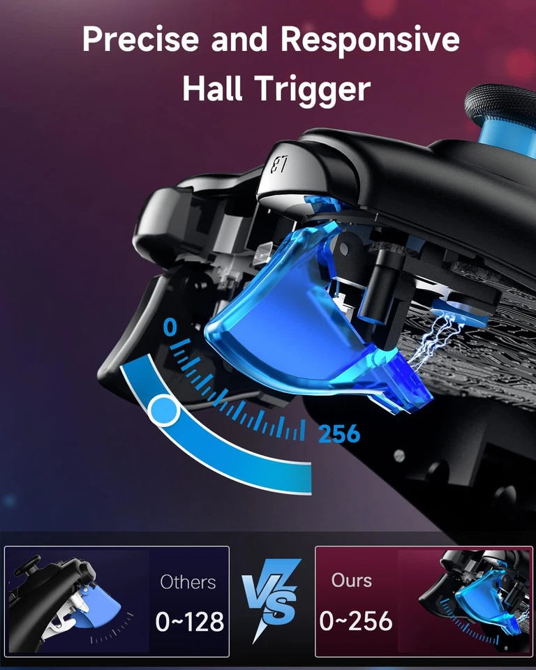 Controller PC Wireless Bluetooth Gamepad Con Trigger Hall E Doppia Vibrazione E - Immagine 3 di 4