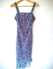 90s Y2K Mesh Overlay Floral Dress M Asymmetrical Spring Garden Fairy Coquette 