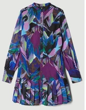 NWT Karen Millen Designer Abstract Floral Print Pleated Dress 10 Luxury Colorpop