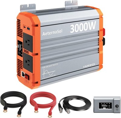 3000W Power Inverter 12V to 110/120V for Solar Battery 2AC USB&USB-C 30W,2 LCD