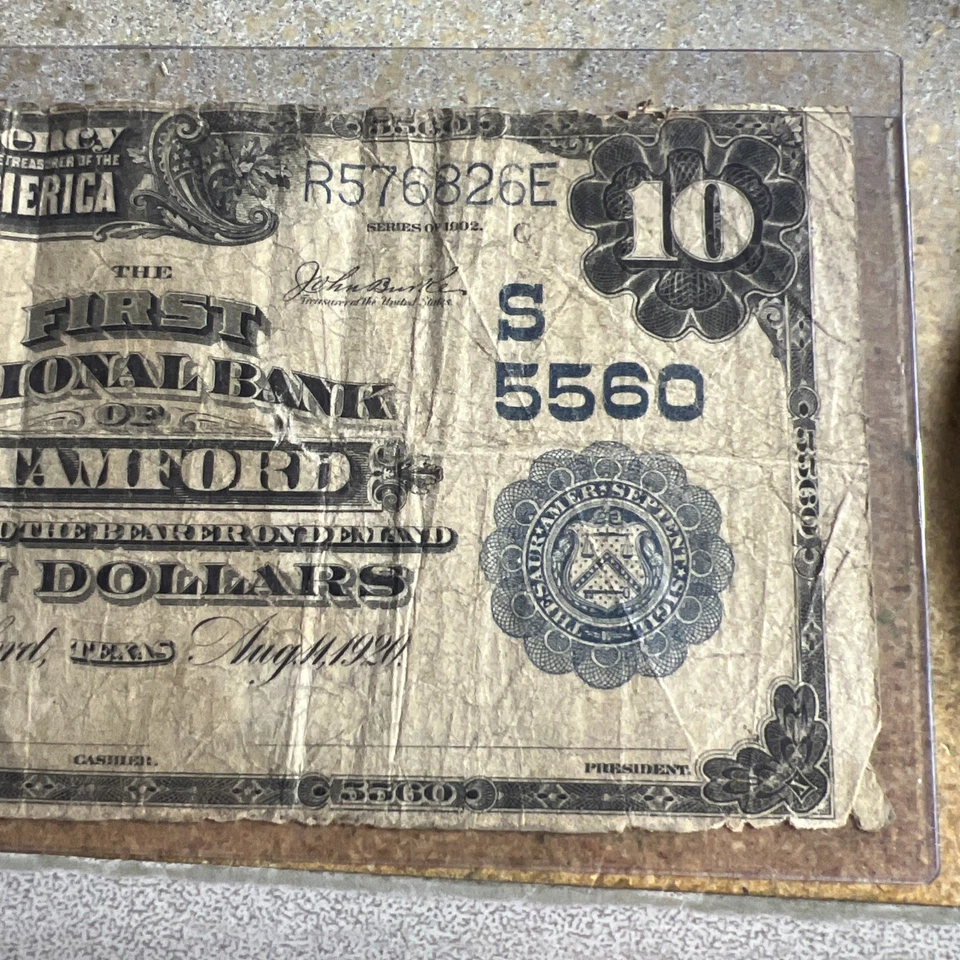1902 $10 Large Bill Stanford Texas First National Bank Note - Image 4 of 4