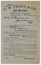 1881 D.M. Ferry & Co. Detroit Seed Merchants Notice to Vermont Customer