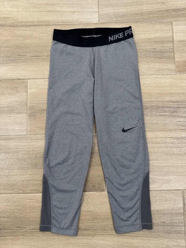Nike Pro Women's Leggings SMALL Gray Compression 20.5" Inseam Gym Run Swoosh