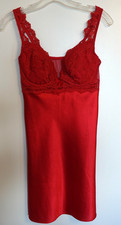 Red Lace Satin Chemise Slip Womens Medium M Nightgown Lingerie Dress Padded Bra