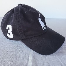 Polo Sport Ralph Lauren Hat Cap Black White Big Pony 3 Adjustable Strap Back EUC