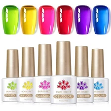 Jelly Gel Nail Polish Set, 6PCS Neon Colors - Green, Yellow, Hot Pink, Red, Blue