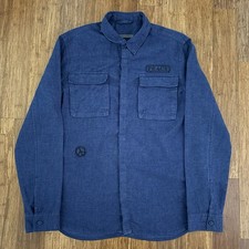 JOHN VARVATOS FREDDY BUTTON SHIRT MENS MEDIUM BLUE LINEN PEACE MILITARY