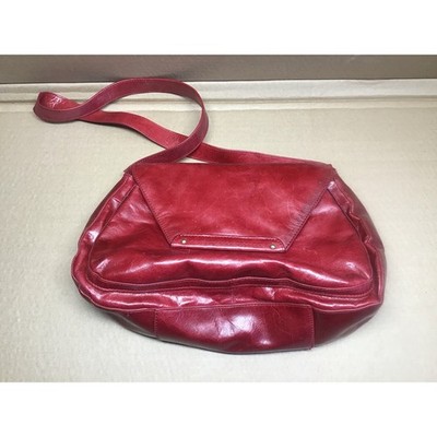 HOBO Original Red Leather Shoulder Bag Floral Lining Magnetic Flap  34'' Strap
