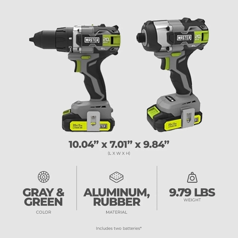 Master Mechanic 20V Cordless Brushless Drill & Impact Driver 2 Tool Kit - Image 3 of 4